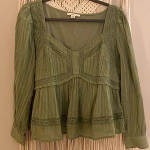 AE Green Longsleeve Princess Neckline Babydoll Blouse